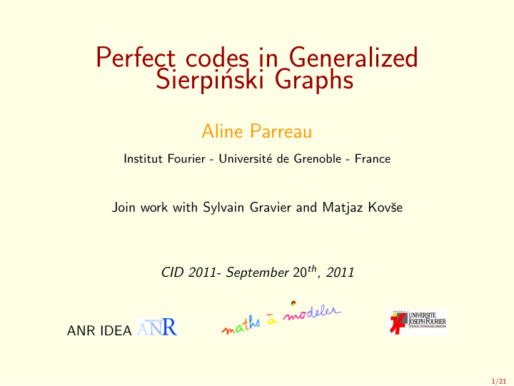 perfect codes in generalized sierpi nski graphs