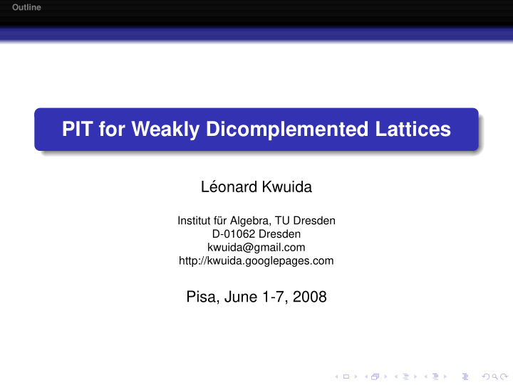 pit for weakly dicomplemented lattices