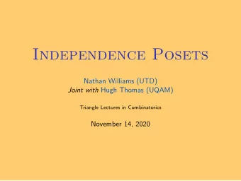Independence Posets  Nathan Williams (UTD) Joint with Hugh Thomas (UQAM)  Triangle Lectures in