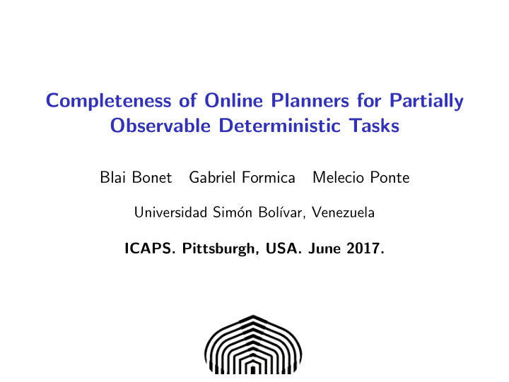 completeness of online planners for partially observable