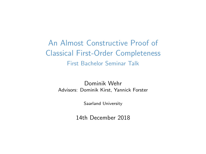 an almost constructive proof of classical first order
