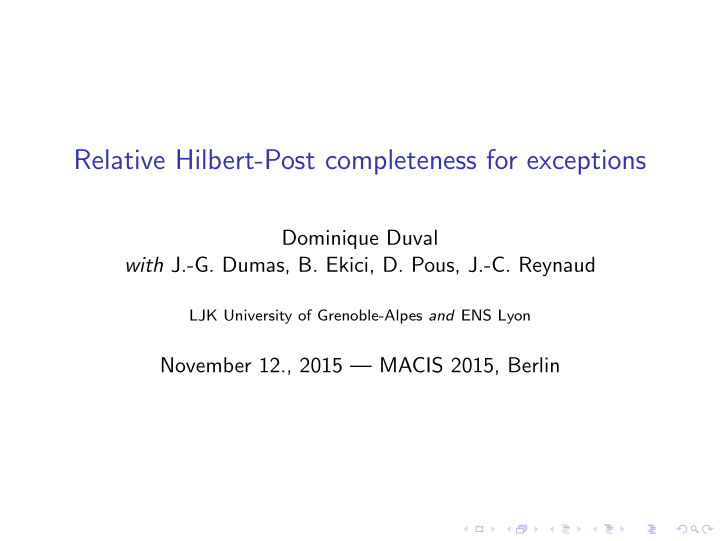 relative hilbert post completeness for exceptions