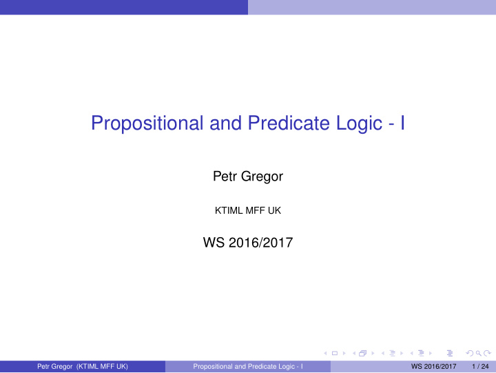 propositional and predicate logic i