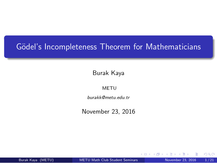 g odel s incompleteness theorem for mathematicians