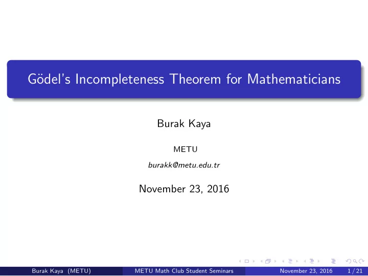 g odel s incompleteness theorem for mathematicians