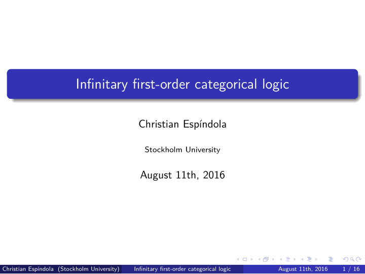 infinitary first order categorical logic