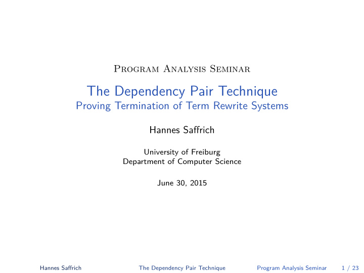 the dependency pair technique