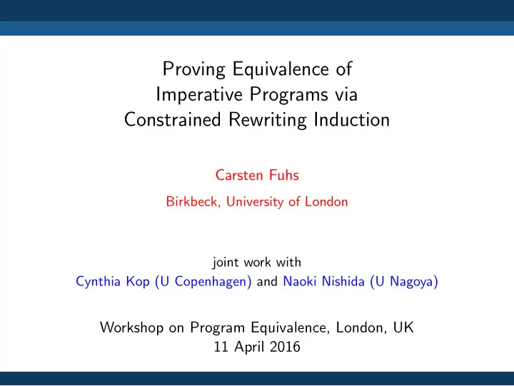 proving equivalence of imperative programs via