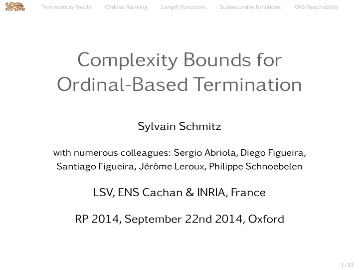 complexity bounds for ordinal based termination
