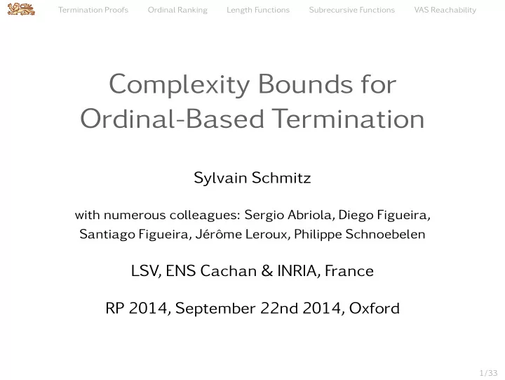 complexity bounds for ordinal based termination