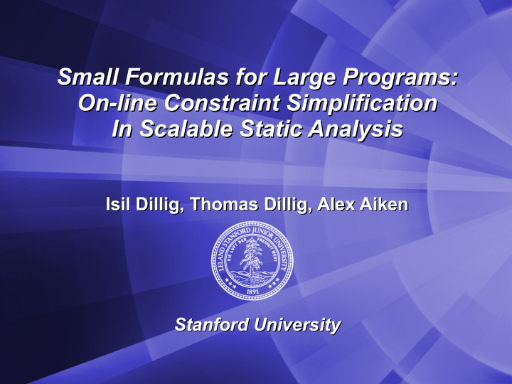 small formulas for large programs small formulas for