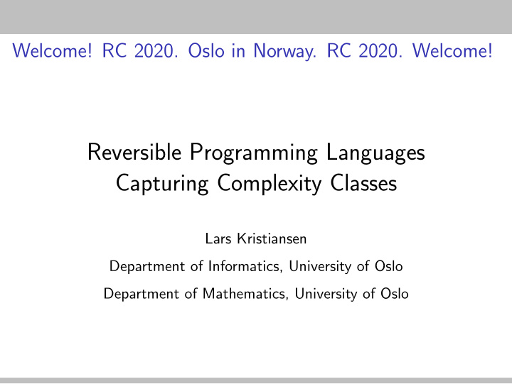 reversible programming languages capturing complexity