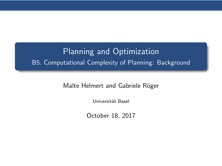 planning and optimization