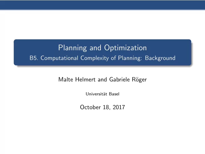 planning and optimization