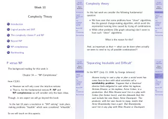 Complexity theory  Algorithms  Algorithms  Week 10  Oliver  Oliver  Kullmann  Kullmann  In this