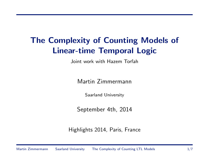 the complexity of counting models of linear time temporal