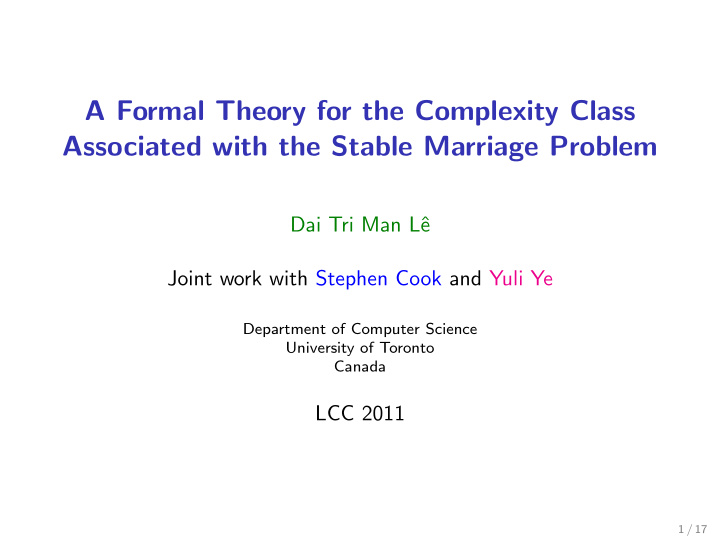 a formal theory for the complexity class associated with