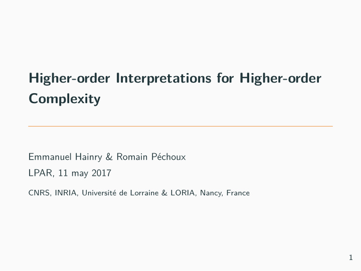higher order interpretations for higher order complexity