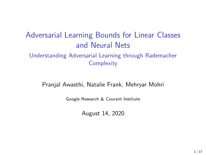 adversarial learning bounds for linear classes and neural