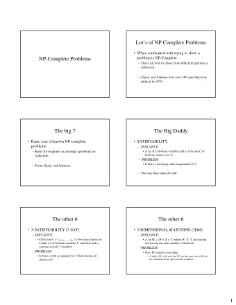 Lots of NP Complete Problems   When confronted with trying to show a  problem is NP-Complete