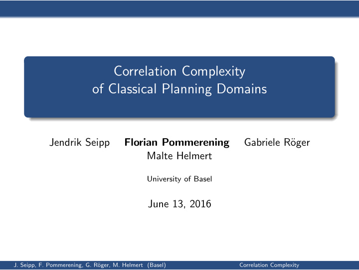 correlation complexity of classical planning domains