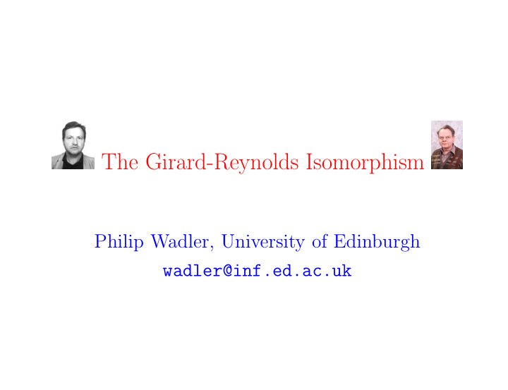 the girard reynolds isomorphism