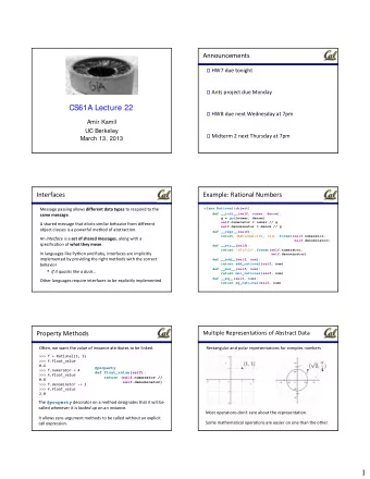 1 Arithmetic Abstraction Barriers An Interface for Complex Numbers All complex numbers should have