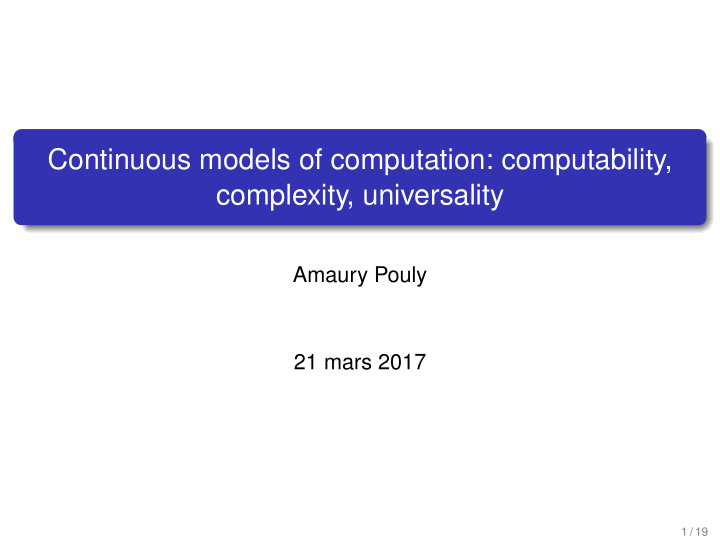 continuous models of computation computability complexity