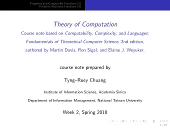 Theory of Computation Course note based on Computability, Complexity, and Languages: Fundamentals