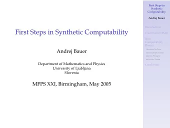 First Steps in Synthetic Computability  Constructive Math  Basic  Computability  Theory  Theorems