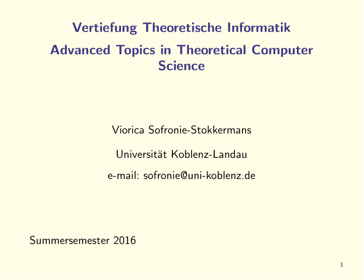 vertiefung theoretische informatik advanced topics in