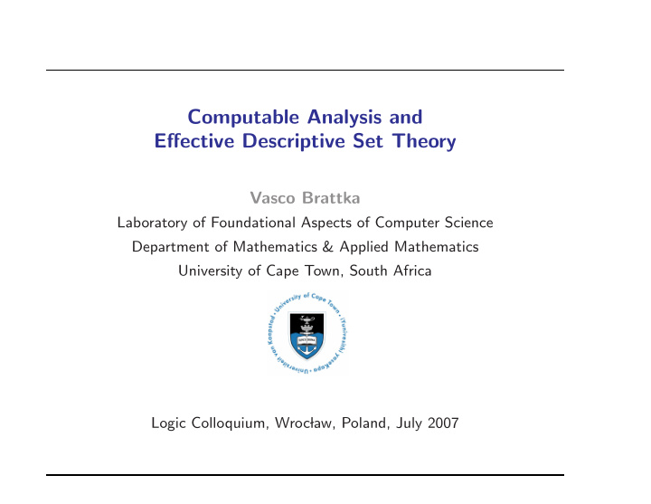 computable analysis and effective descriptive set theory