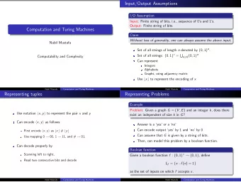 Input/Output Assumptions  I/O Assumption  Input: Finite string of bits, i.e., sequence of 0s and