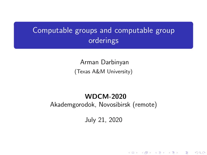computable groups and computable group orderings