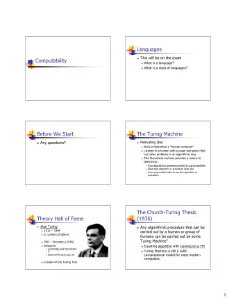 Languages  This will be on the exam  Computability  What is a language?  What is a class