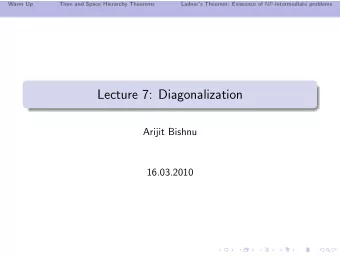 Lecture 7: Diagonalization  Arijit Bishnu  16.03.2010  Warm Up  Time and Space Hierarchy Theorems