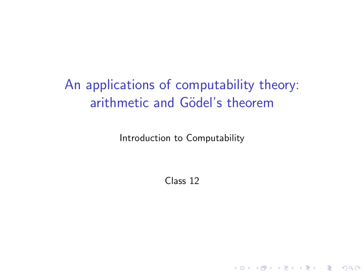 an applications of computability theory arithmetic and g