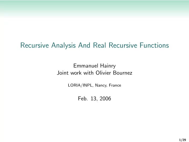 recursive analysis and real recursive functions