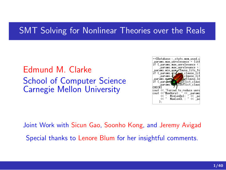 smt solving for nonlinear theories over the reals edmund