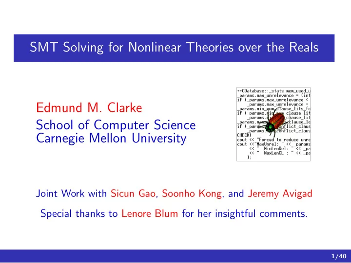 smt solving for nonlinear theories over the reals edmund