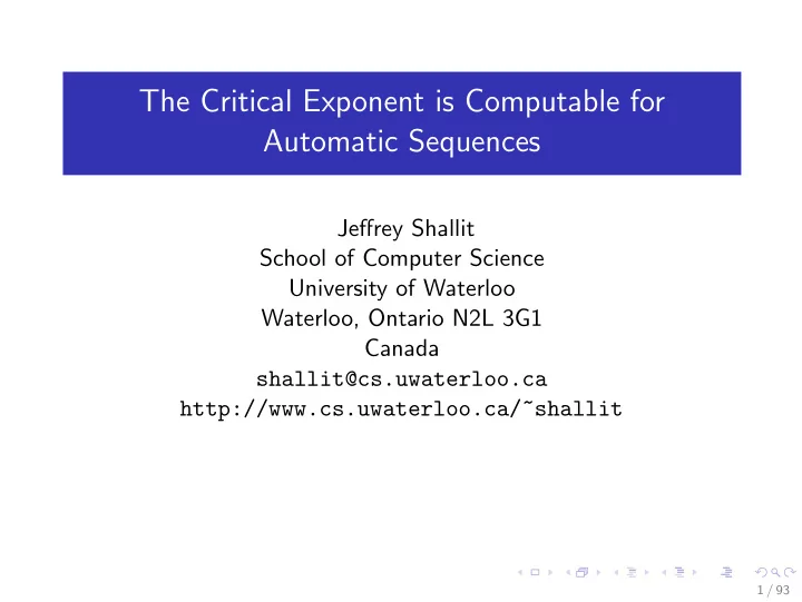 the critical exponent is computable for automatic