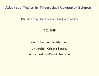 Advanced Topics in Theoretical Computer Science  Part 4: Computability and (Un-)Decidability