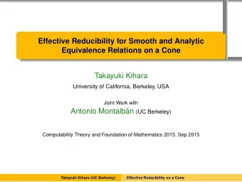 Effective Reducibility for Smooth and Analytic  Equivalence Relations on a Cone  .  .  .  Takayuki