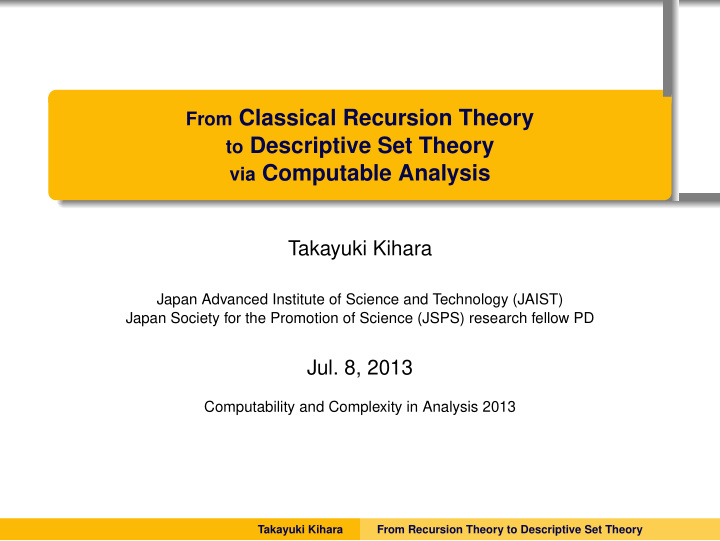 from classical recursion theory to descriptive set theory