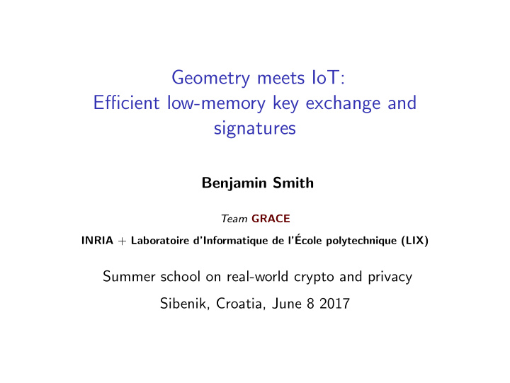 geometry meets iot efficient low memory key exchange and