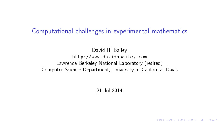 computational challenges in experimental mathematics