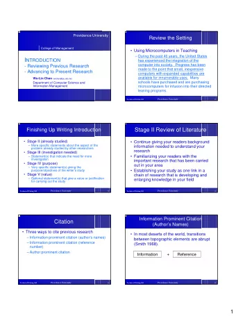 Stage II Review of Literature  Finishing Up Writing Introduction   Stage II (already studied)