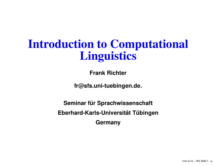 introduction to computational linguistics