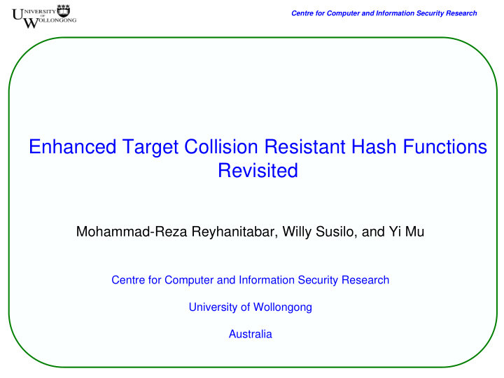 enhanced target collision resistant hash functions
