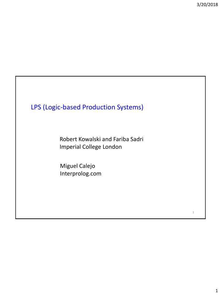 lps logic based production systems